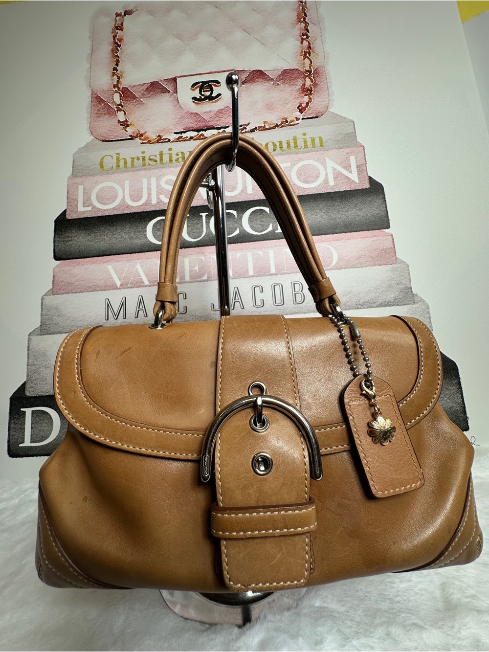 Coach SoHo Hampton Cognac Leather Shoulder Bag with Buckle Saddle Flap - Picture 2 of 14